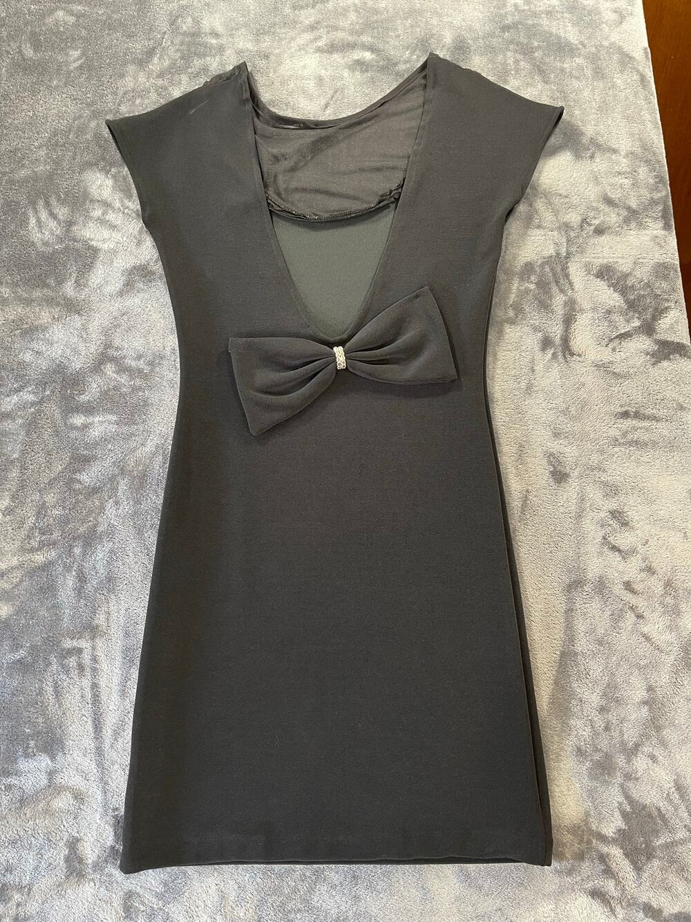 Luna Luz II Size S Vintage 1990s Black Bodycon Cocktail Dress Rhinestone Back